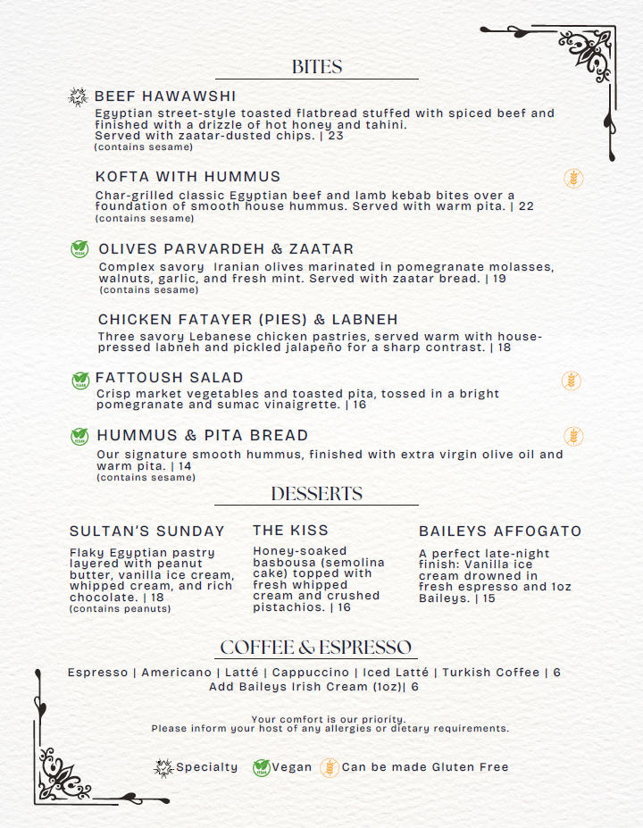 Heliopolis Food Menu