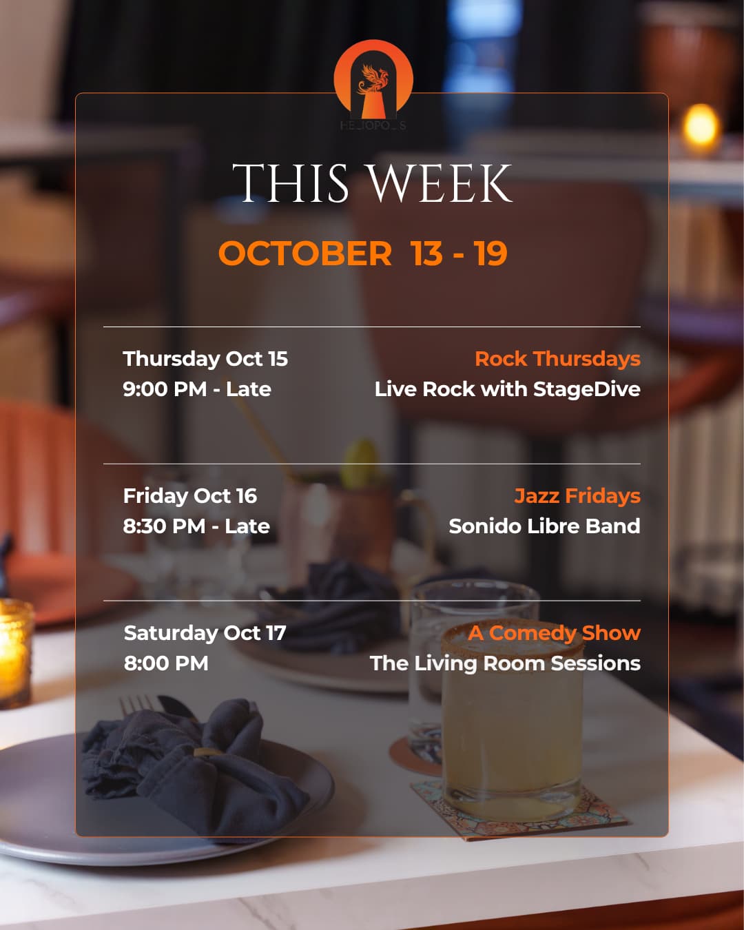 Events at Heliopolis - Oct 16